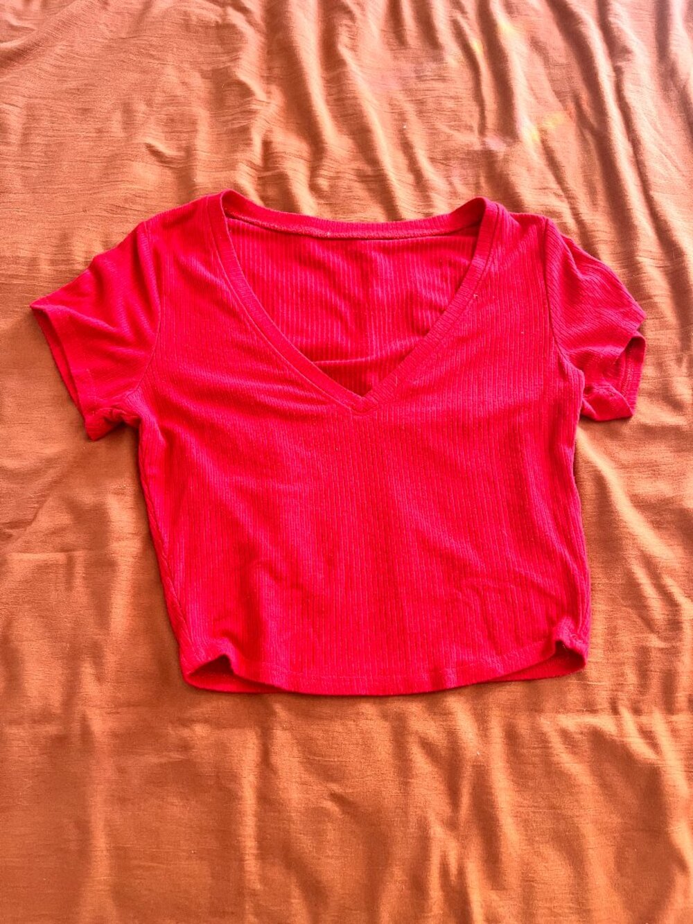 Bozzolo Ribbed Vneck crop top Red